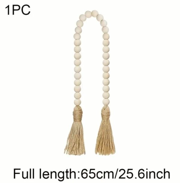 Handmade Bohemian Wooden Bead Garland with Tassel - Image 2