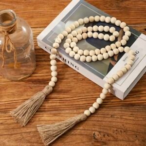 Handmade Bohemian Wooden Bead Garland with Tassel