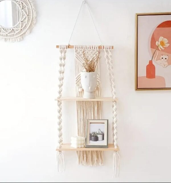 Boho Chic Handcrafted Macrame Floating Shelves - Image 2