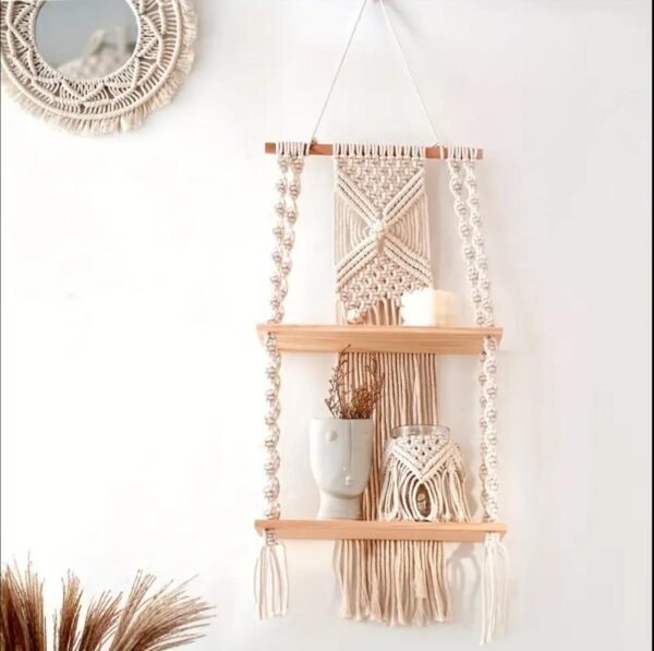 Boho Chic Handcrafted Macrame Floating Shelves - Image 3